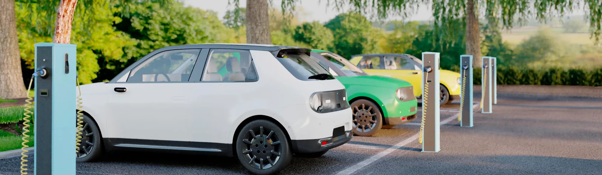 A row of electric vehicle charging stations