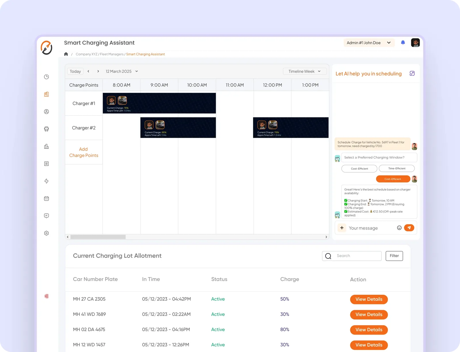jump.ac dashboard showing charging schedules